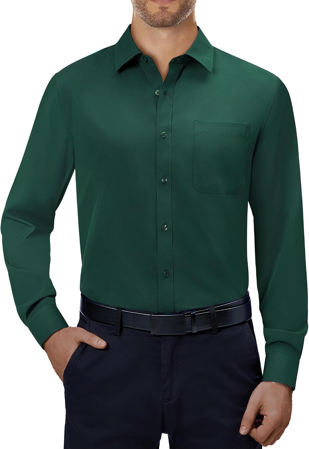 Alimens & Gentle Mens Dress Shirts 4-Way Stretch Long Sleeve Collared Casual Solid Wedding Dating Button Down Shirt
