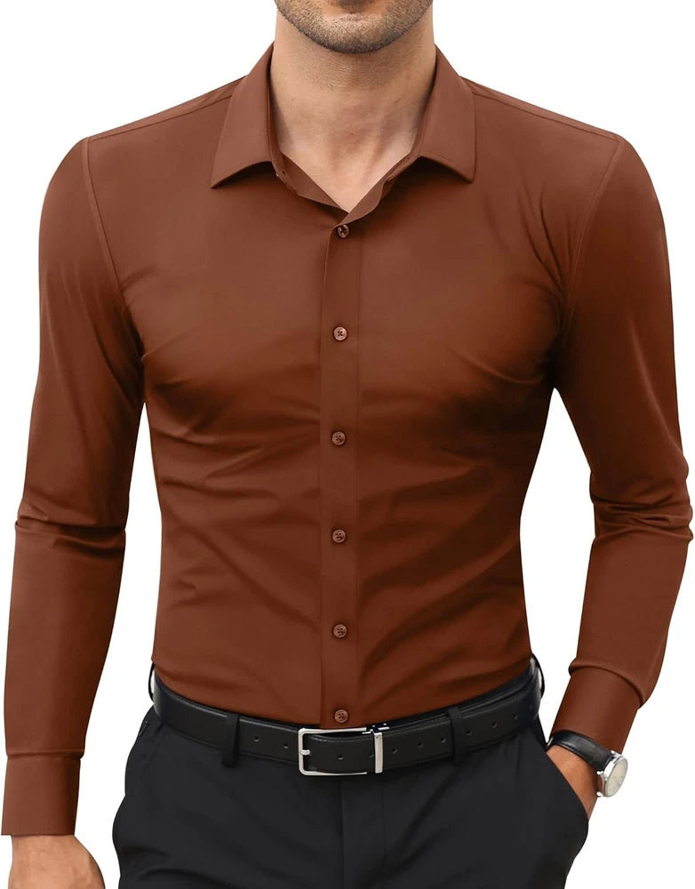 Stretch Mens Dress Shirts Long Sleeve Slim Fit Dress Shirts for Men Muscle Fit