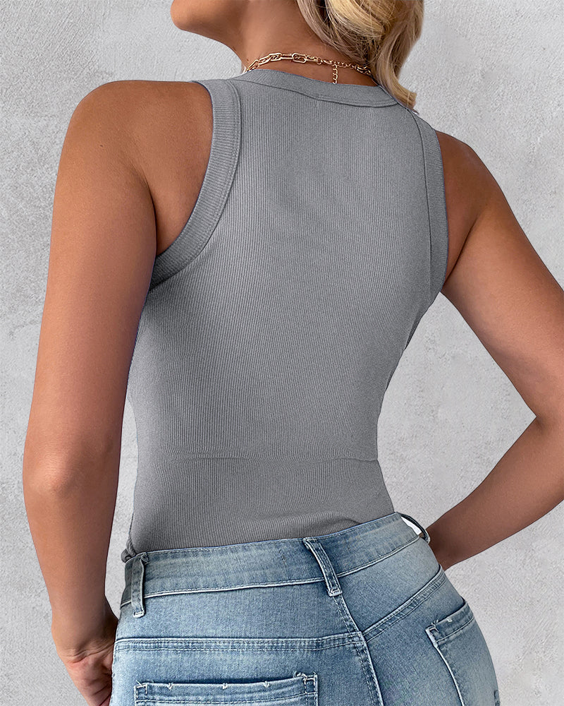O-Neck Sleeveless Basic Slim Fit Skinny Tank Casual Top(Without Pads)