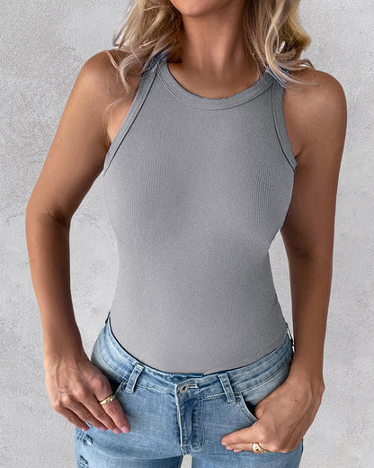 O-Neck Sleeveless Basic Slim Fit Skinny Tank Casual Top(Without Pads)