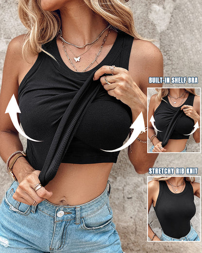 ChicMe Built-in Bra Ribbed Round Neck Tank Top