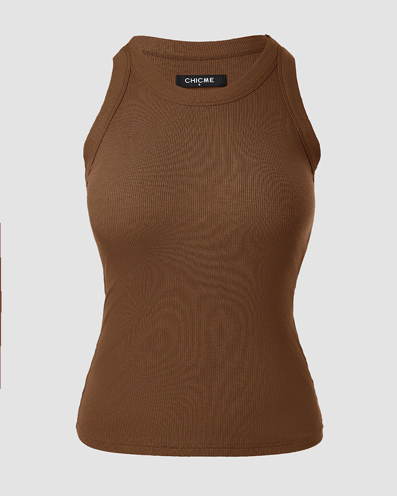ChicMe Built-in Bra Ribbed Round Neck Tank Top