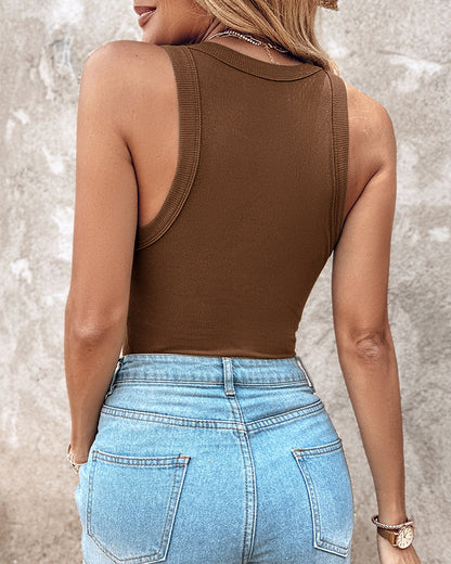 ChicMe Built-in Bra Ribbed Round Neck Tank Top