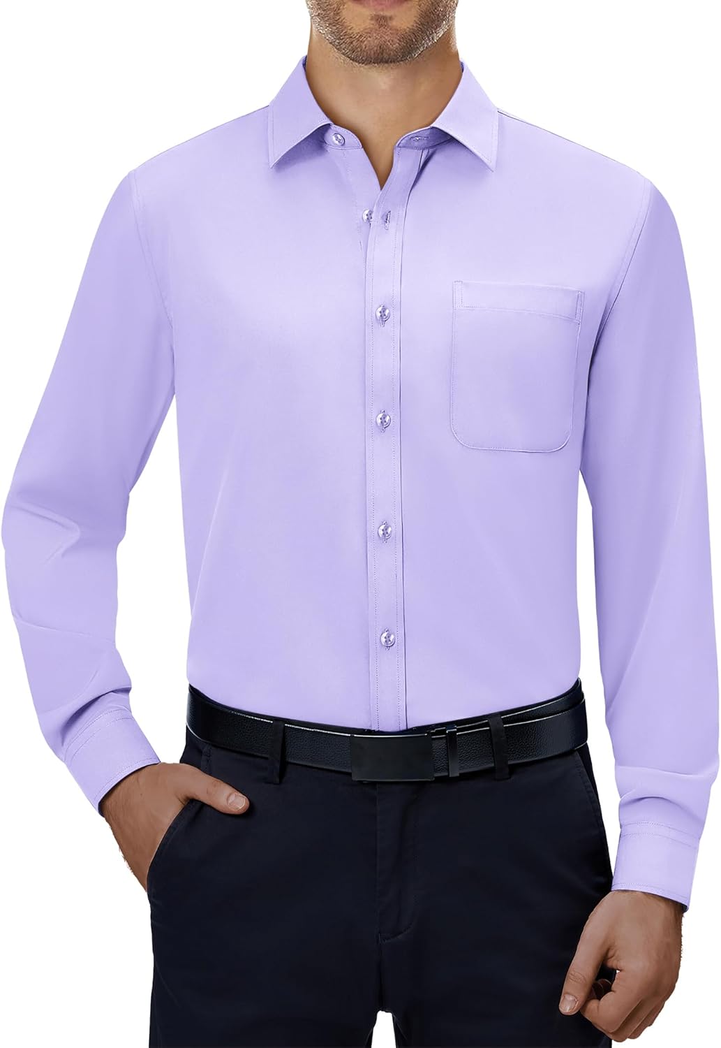 Alimens & Gentle Mens Dress Shirts 4-Way Stretch Long Sleeve Collared Casual Solid Wedding Dating Button Down Shirt