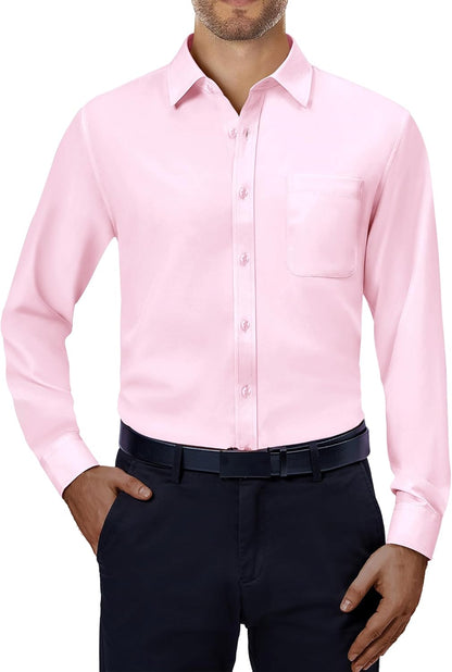 Alimens & Gentle Mens Dress Shirts 4-Way Stretch Long Sleeve Collared Casual Solid Wedding Dating Button Down Shirt