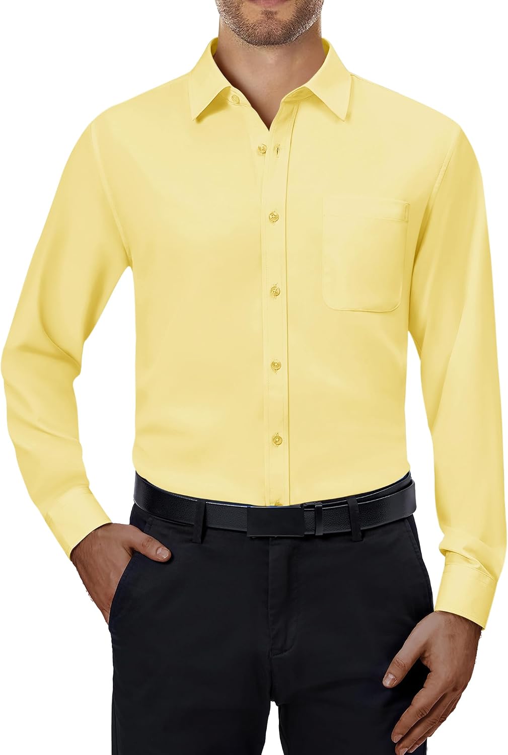 Alimens & Gentle Mens Dress Shirts 4-Way Stretch Long Sleeve Collared Casual Solid Wedding Dating Button Down Shirt