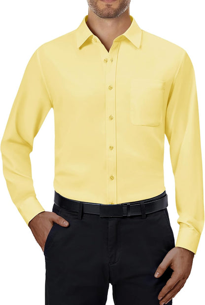 Alimens & Gentle Mens Dress Shirts 4-Way Stretch Long Sleeve Collared Casual Solid Wedding Dating Button Down Shirt