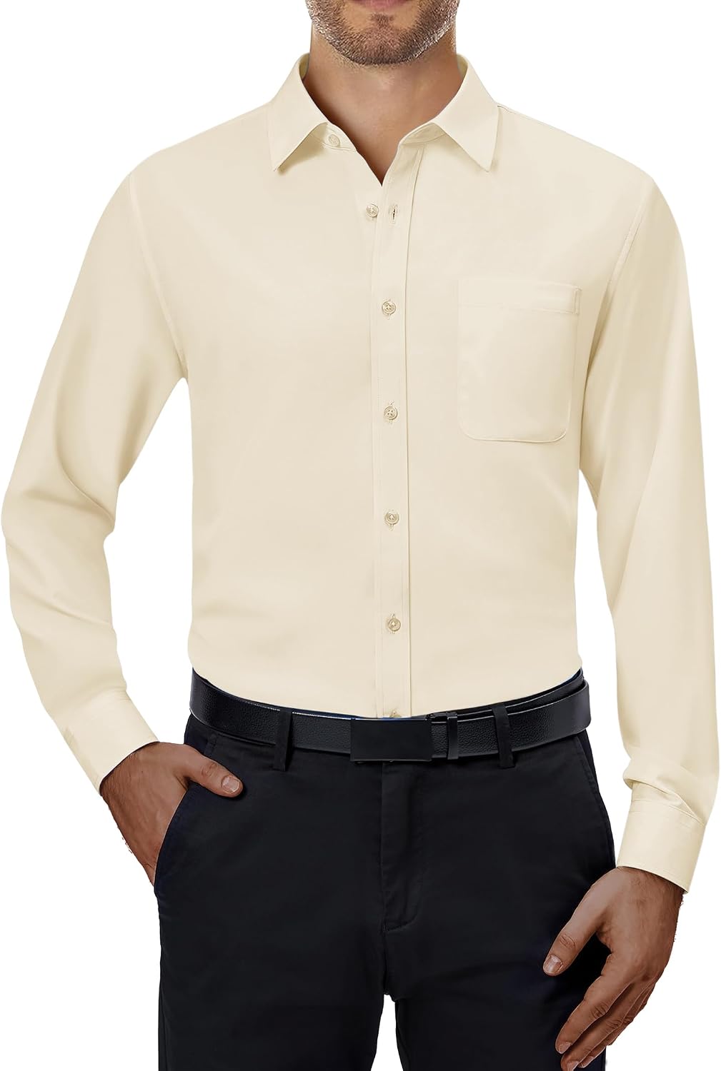 Alimens & Gentle Mens Dress Shirts 4-Way Stretch Long Sleeve Collared Casual Solid Wedding Dating Button Down Shirt