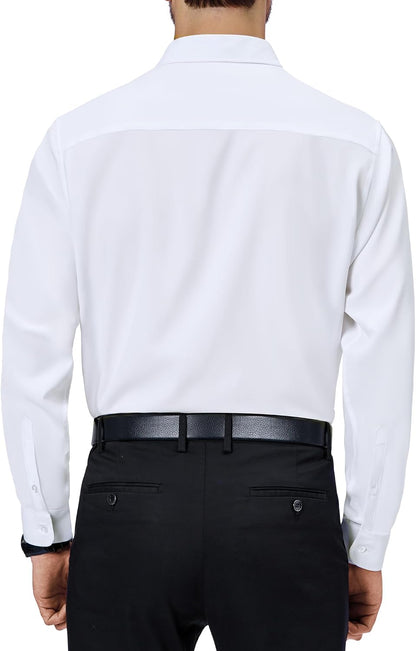 Alimens & Gentle Mens Dress Shirts 4-Way Stretch Long Sleeve Collared Casual Solid Wedding Dating Button Down Shirt