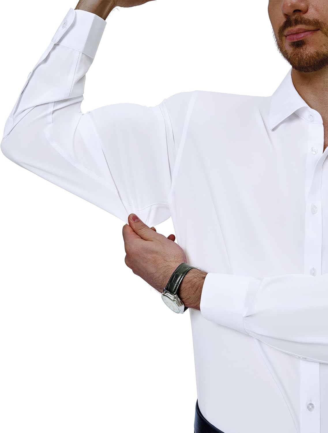 Alimens & Gentle Mens Dress Shirts 4-Way Stretch Long Sleeve Collared Casual Solid Wedding Dating Button Down Shirt