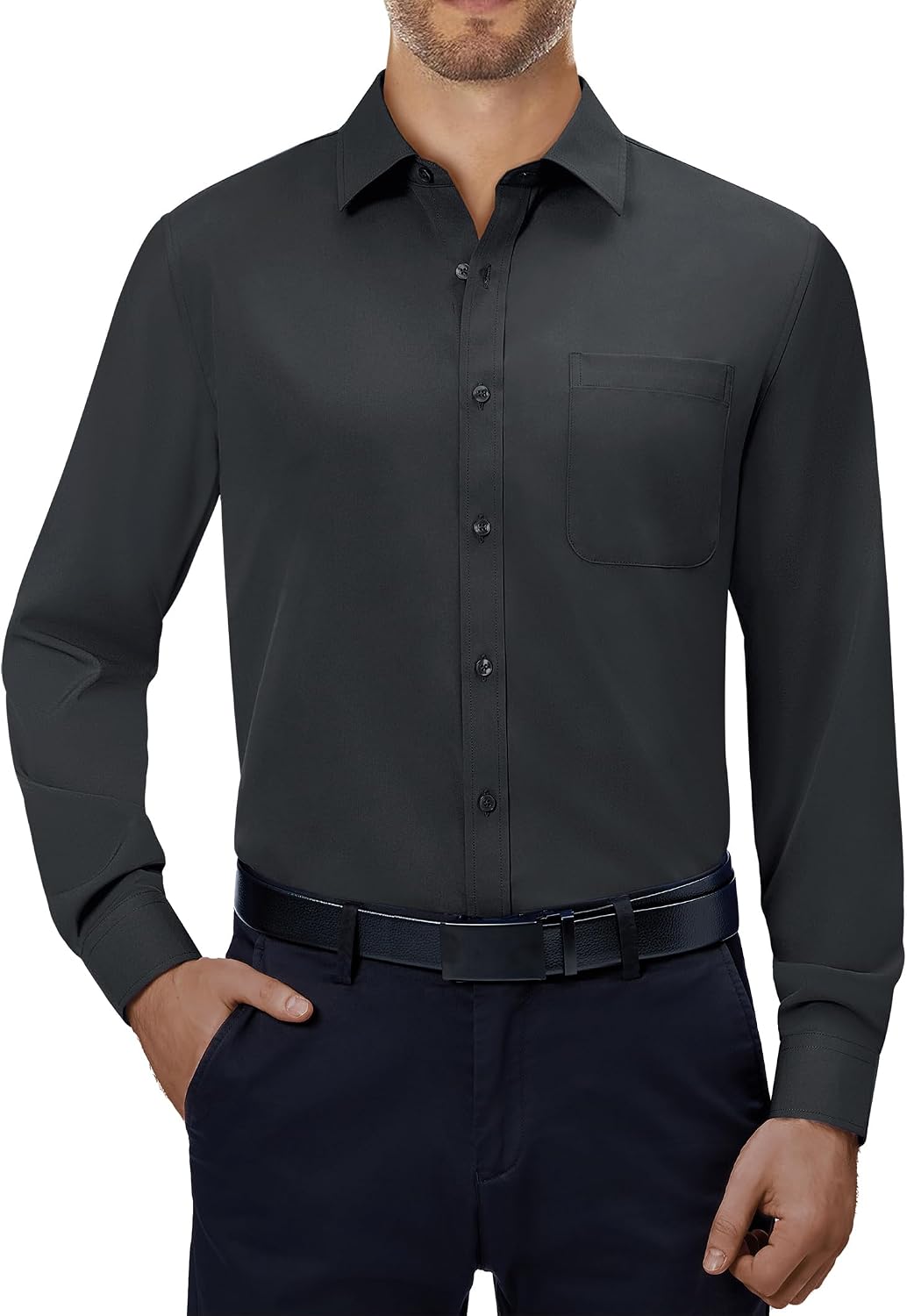Alimens & Gentle Mens Dress Shirts 4-Way Stretch Long Sleeve Collared Casual Solid Wedding Dating Button Down Shirt