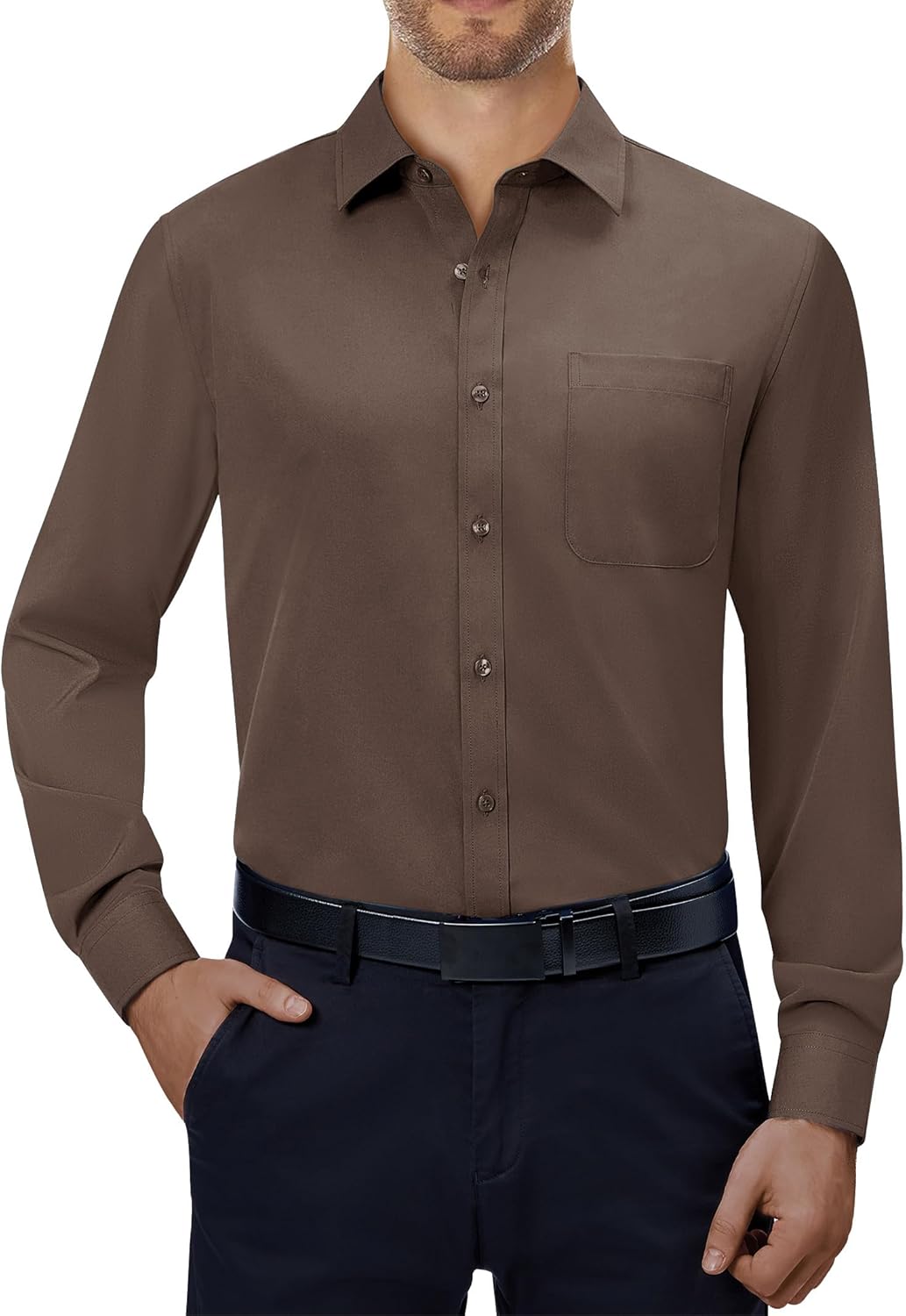Alimens & Gentle Mens Dress Shirts 4-Way Stretch Long Sleeve Collared Casual Solid Wedding Dating Button Down Shirt
