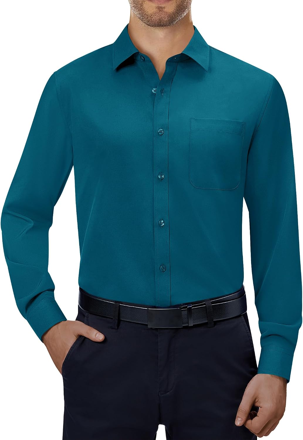 Alimens & Gentle Mens Dress Shirts 4-Way Stretch Long Sleeve Collared Casual Solid Wedding Dating Button Down Shirt