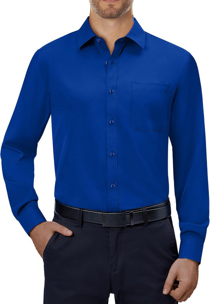 Alimens & Gentle Mens Dress Shirts 4-Way Stretch Long Sleeve Collared Casual Solid Wedding Dating Button Down Shirt