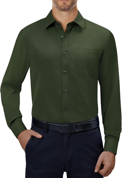 Alimens & Gentle Mens Dress Shirts 4-Way Stretch Long Sleeve Collared Casual Solid Wedding Dating Button Down Shirt