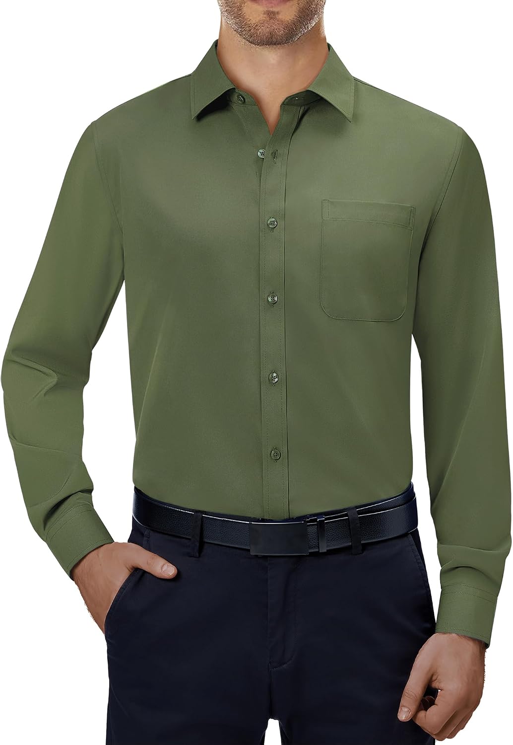 Alimens & Gentle Mens Dress Shirts 4-Way Stretch Long Sleeve Collared Casual Solid Wedding Dating Button Down Shirt