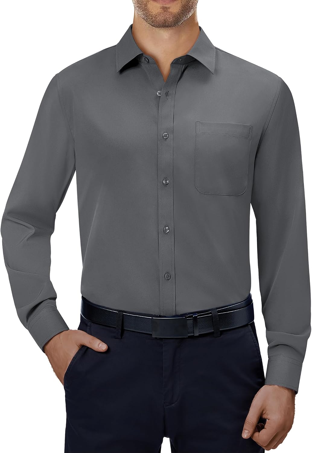 Alimens & Gentle Mens Dress Shirts 4-Way Stretch Long Sleeve Collared Casual Solid Wedding Dating Button Down Shirt