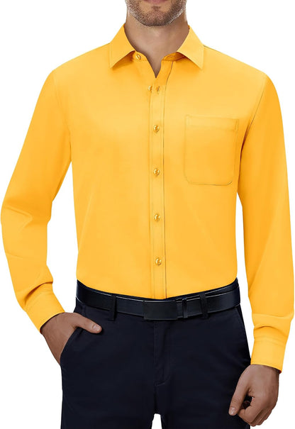 Alimens & Gentle Mens Dress Shirts 4-Way Stretch Long Sleeve Collared Casual Solid Wedding Dating Button Down Shirt
