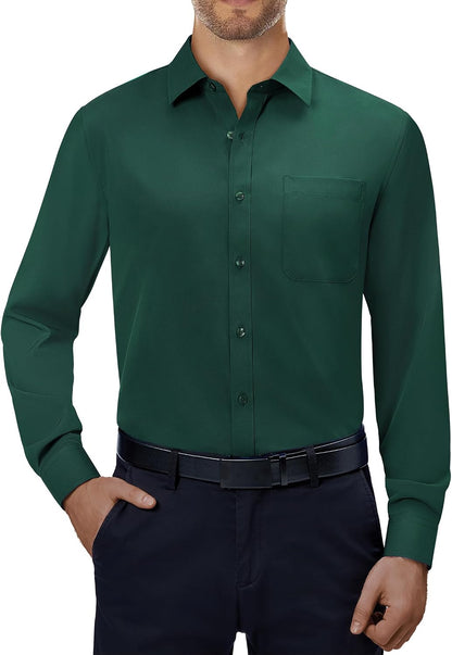 Alimens & Gentle Mens Dress Shirts 4-Way Stretch Long Sleeve Collared Casual Solid Wedding Dating Button Down Shirt