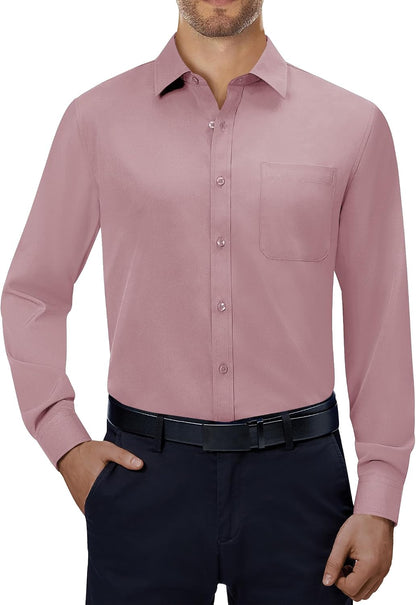 Alimens & Gentle Mens Dress Shirts 4-Way Stretch Long Sleeve Collared Casual Solid Wedding Dating Button Down Shirt