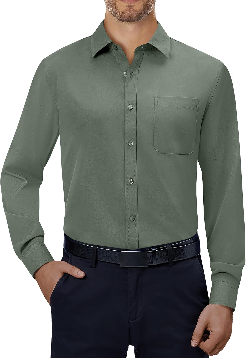 Alimens & Gentle Mens Dress Shirts 4-Way Stretch Long Sleeve Collared Casual Solid Wedding Dating Button Down Shirt
