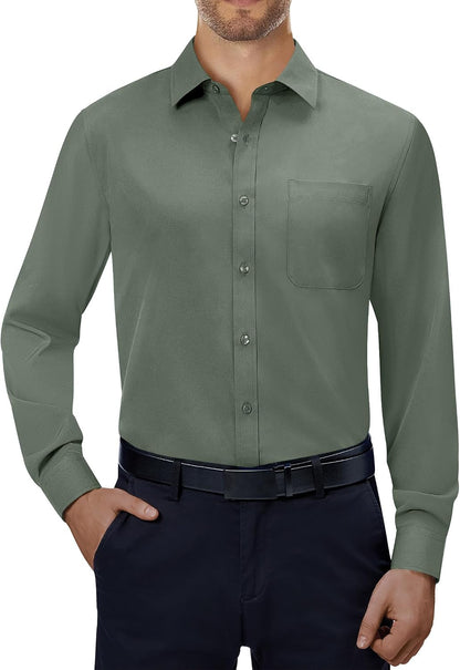 Alimens & Gentle Mens Dress Shirts 4-Way Stretch Long Sleeve Collared Casual Solid Wedding Dating Button Down Shirt