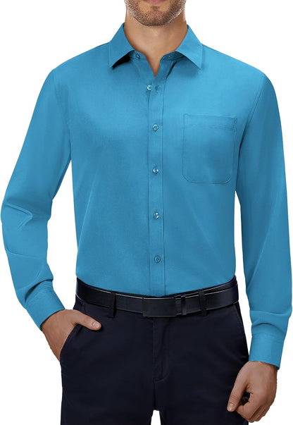 Alimens & Gentle Mens Dress Shirts 4-Way Stretch Long Sleeve Collared Casual Solid Wedding Dating Button Down Shirt
