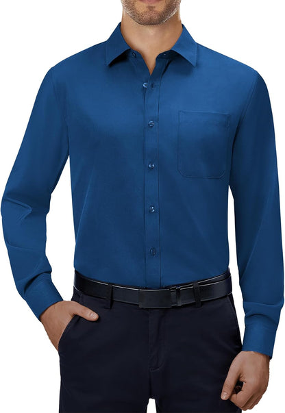 Alimens & Gentle Mens Dress Shirts 4-Way Stretch Long Sleeve Collared Casual Solid Wedding Dating Button Down Shirt