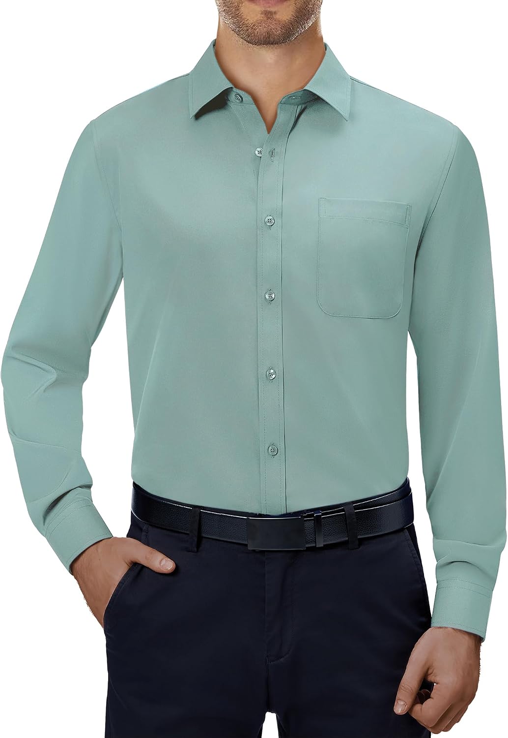 Alimens & Gentle Mens Dress Shirts 4-Way Stretch Long Sleeve Collared Casual Solid Wedding Dating Button Down Shirt