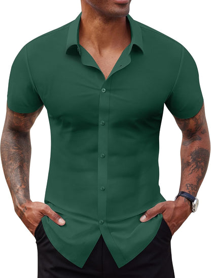 Lion Nardo Stretch Dress Shirts for Men Short Sleeve Slim Fit Casual Button Down Shirts Muscle Fit Men's Dress Shirts