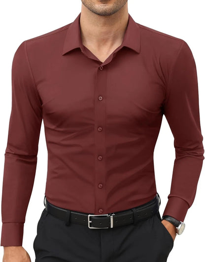 Stretch Mens Dress Shirts Long Sleeve Slim Fit Dress Shirts for Men Muscle Fit