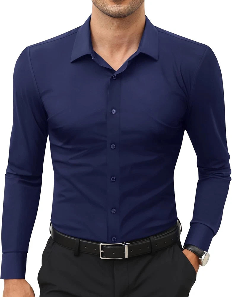 Stretch Mens Dress Shirts Long Sleeve Slim Fit Dress Shirts for Men Muscle Fit