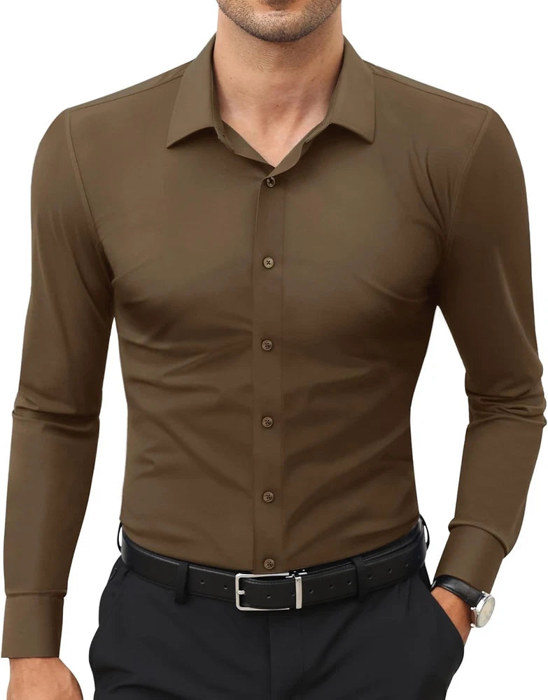 Stretch Mens Dress Shirts Long Sleeve Slim Fit Dress Shirts for Men Muscle Fit