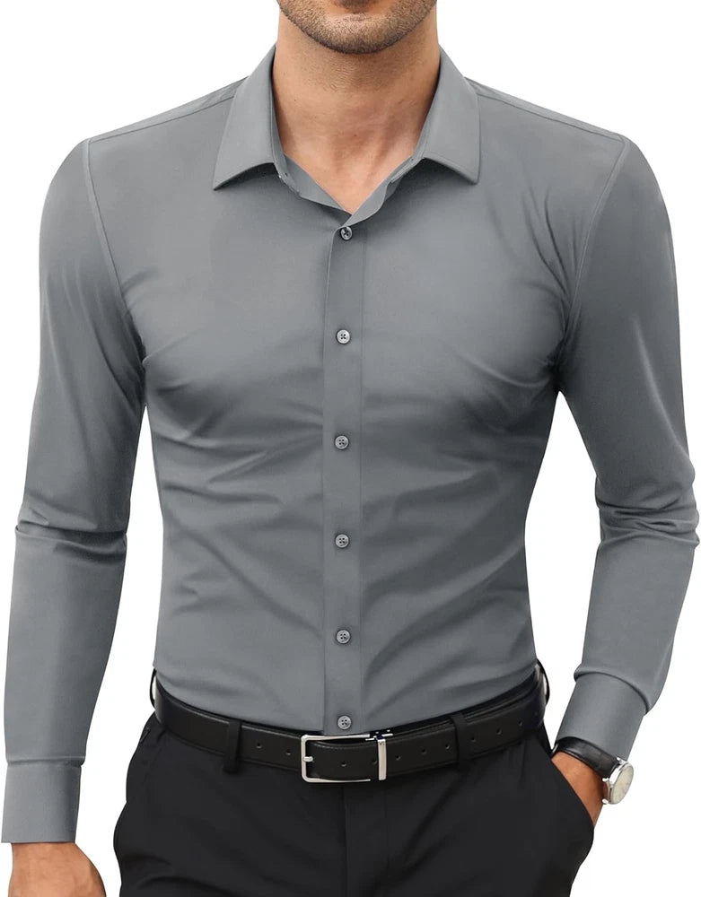 Stretch Mens Dress Shirts Long Sleeve Slim Fit Dress Shirts for Men Muscle Fit