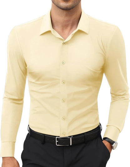 Stretch Mens Dress Shirts Long Sleeve Slim Fit Dress Shirts for Men Muscle Fit