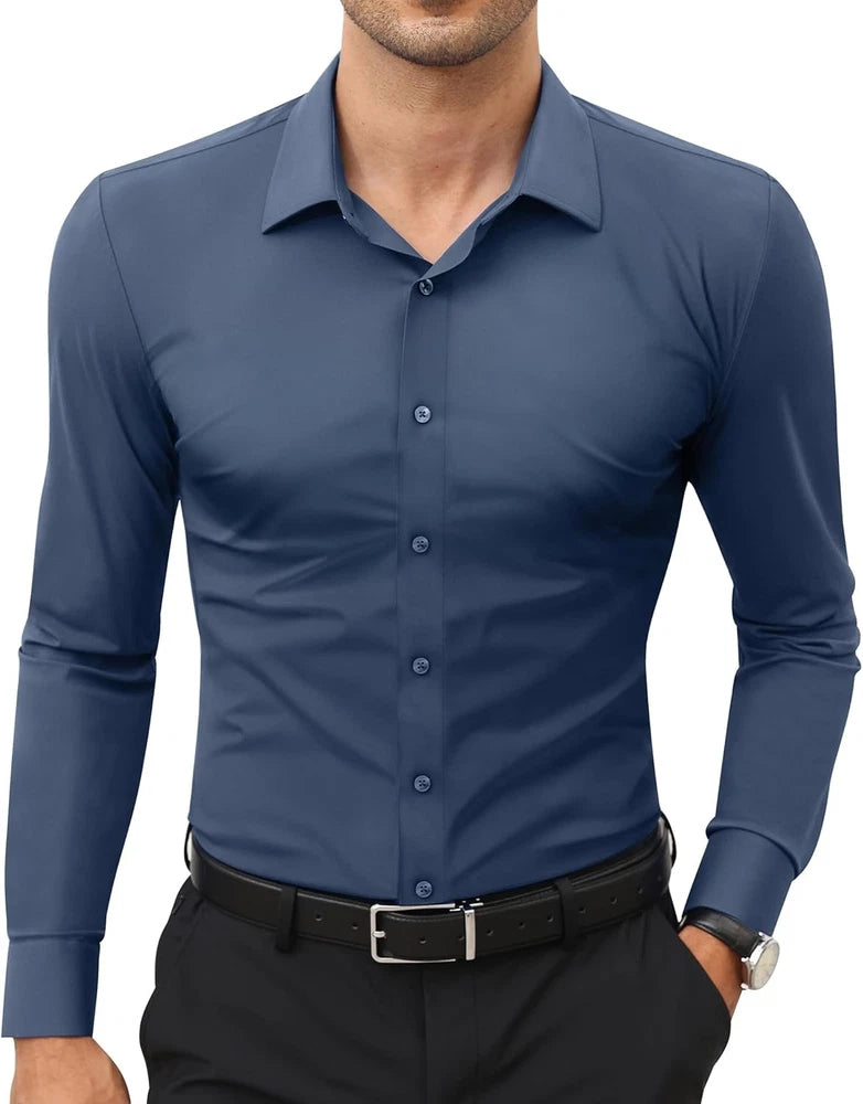 Stretch Mens Dress Shirts Long Sleeve Slim Fit Dress Shirts for Men Muscle Fit