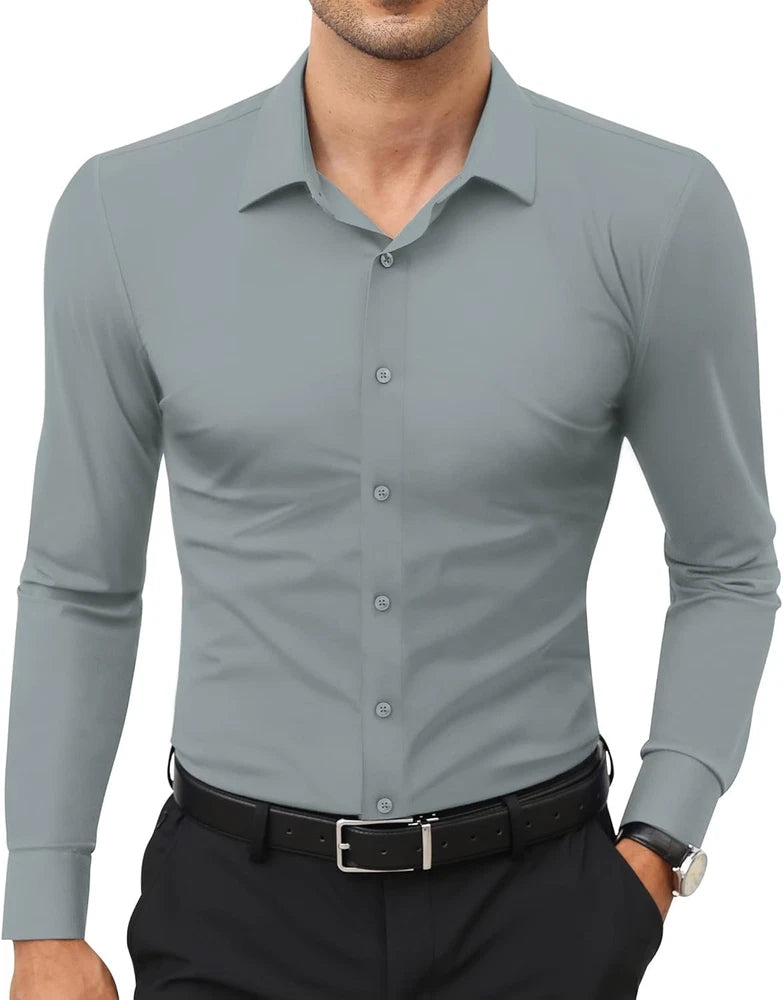 Stretch Mens Dress Shirts Long Sleeve Slim Fit Dress Shirts for Men Muscle Fit