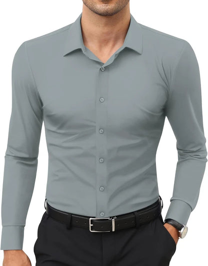 Stretch Mens Dress Shirts Long Sleeve Slim Fit Dress Shirts for Men Muscle Fit