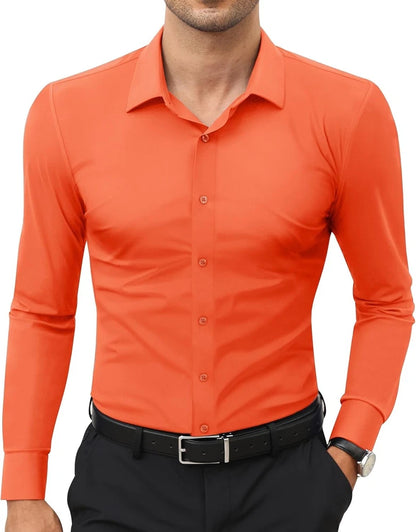Stretch Mens Dress Shirts Long Sleeve Slim Fit Dress Shirts for Men Muscle Fit