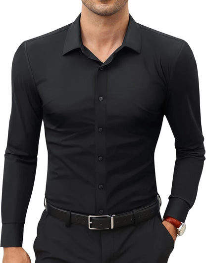 Stretch Mens Dress Shirts Long Sleeve Slim Fit Dress Shirts for Men Muscle Fit