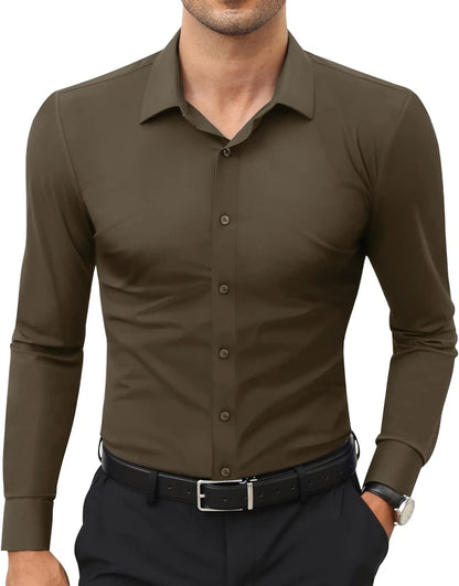 Stretch Mens Dress Shirts Long Sleeve Slim Fit Dress Shirts for Men Muscle Fit