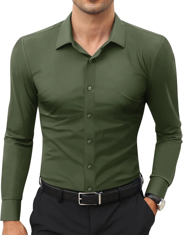 Stretch Mens Dress Shirts Long Sleeve Slim Fit Dress Shirts for Men Muscle Fit