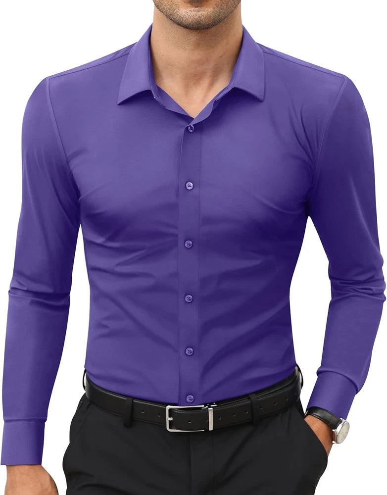 Stretch Mens Dress Shirts Long Sleeve Slim Fit Dress Shirts for Men Muscle Fit