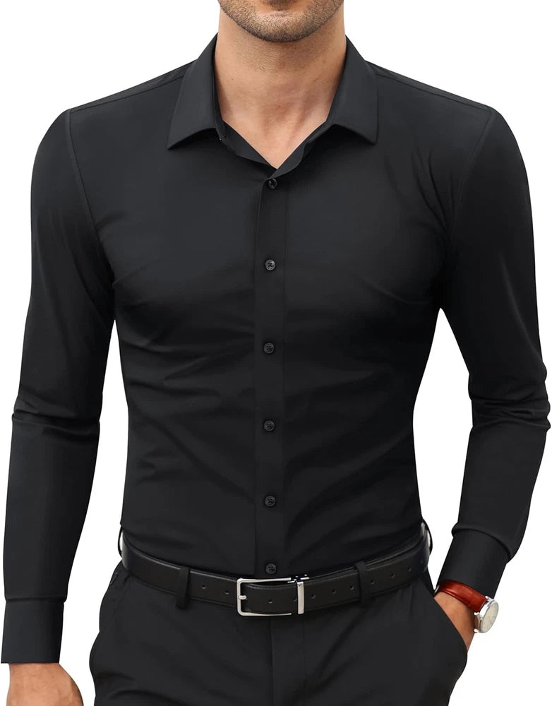 Stretch Mens Dress Shirts Long Sleeve Slim Fit Dress Shirts for Men Muscle Fit