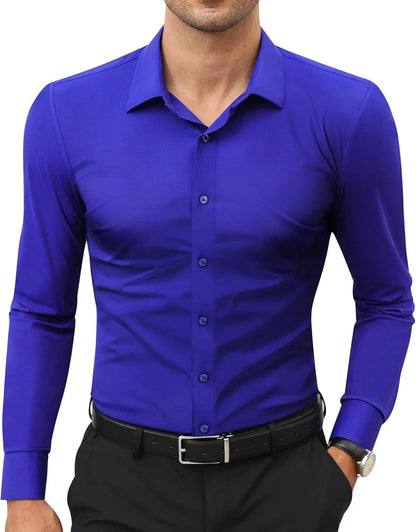 Stretch Mens Dress Shirts Long Sleeve Slim Fit Dress Shirts for Men Muscle Fit