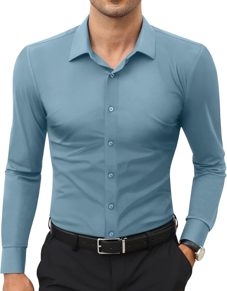 Stretch Mens Dress Shirts Long Sleeve Slim Fit Dress Shirts for Men Muscle Fit
