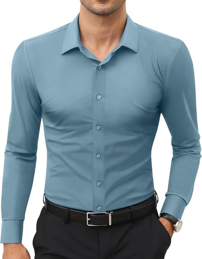 Stretch Mens Dress Shirts Long Sleeve Slim Fit Dress Shirts for Men Muscle Fit