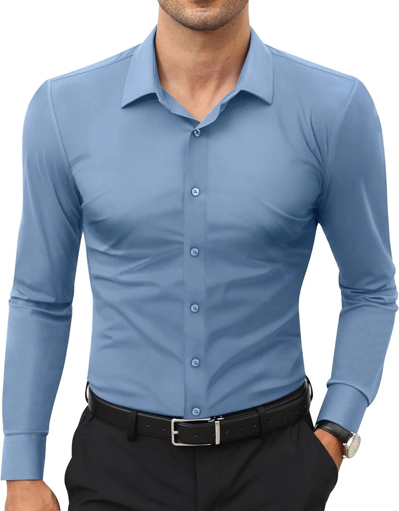 Stretch Mens Dress Shirts Long Sleeve Slim Fit Dress Shirts for Men Muscle Fit