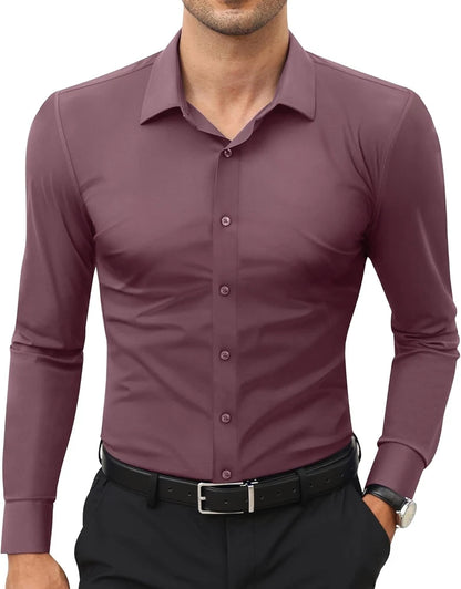 Stretch Mens Dress Shirts Long Sleeve Slim Fit Dress Shirts for Men Muscle Fit