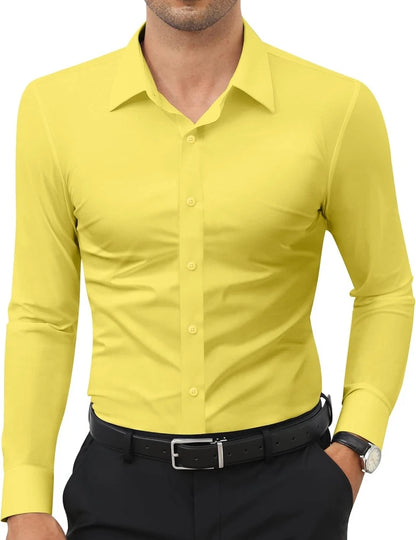 Stretch Mens Dress Shirts Long Sleeve Slim Fit Dress Shirts for Men Muscle Fit